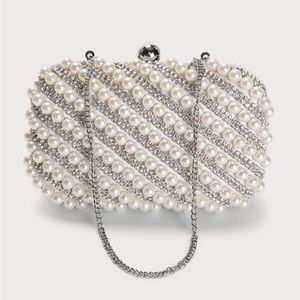 Lulus Magical Glow White Pearl and Rhinestone Box Clutch